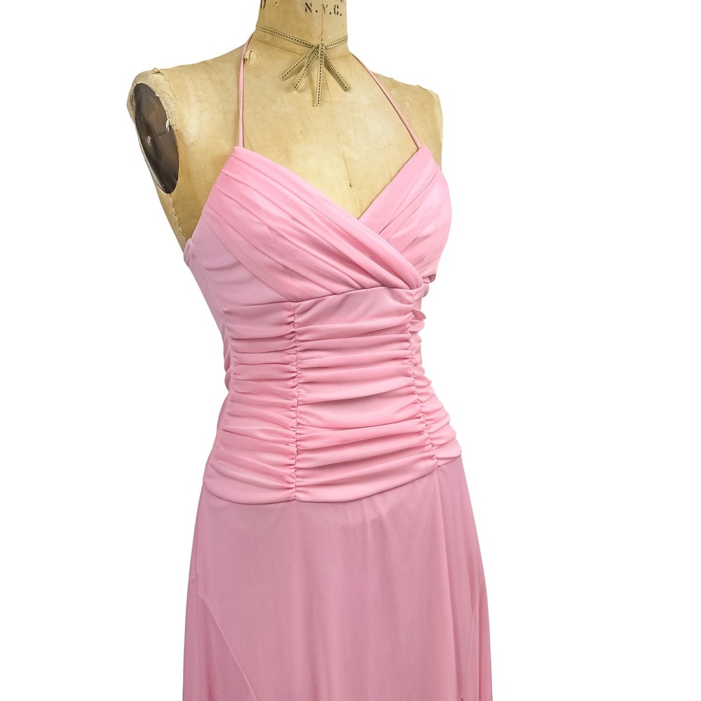 Vintage Windsor Pink Halter Dress Handkerchief Hem XS Ruched Fairy Y2K Prom - Picture 11 of 16
